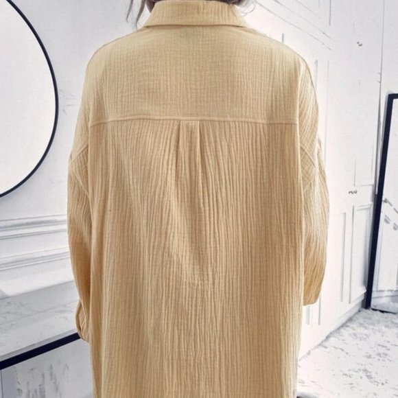 Casual Textured Pocket Patched button down Blouse khaki - Picture 5 of 7